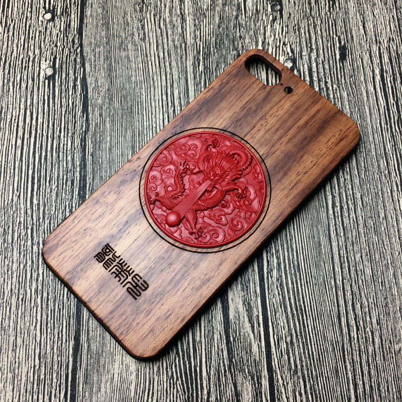 Big lacquer carving lacquer Flying dragon in the sky Lacquer solid wood mobile phone case iPhone7 8Plus 11 12ProXSMAX