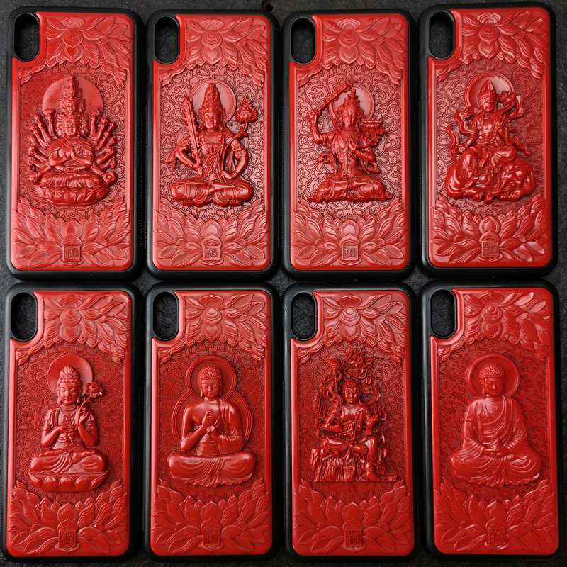 Big lacquer carving lacquer Lotus Natal Buddha Lacquerware Mobile phone case iPhone6 6s 6sPlus 7 8Plus XS