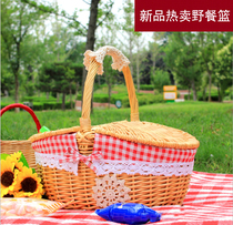  Outdoor picnic basket rattan pastoral ins willow spring tour net celebrity props shopping basket handmade bamboo basket lining