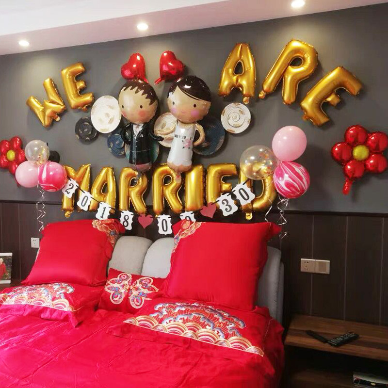 We married cheerleading wedding house arranged letter Balloon Happy Wedding Bedroom Background Wall Decoration