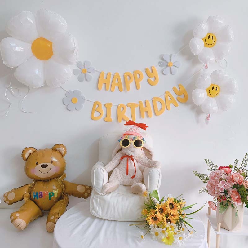 South Korea in Birthday One Hundred Daisies Flowers Balloon Theme Party Decorated Background Wall