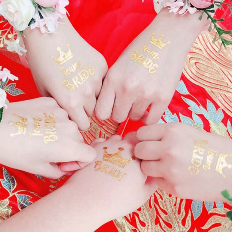 Creative bride team bride tattoos bridal bridesmaids bronzed gold tattooed stickers nuptial party pint