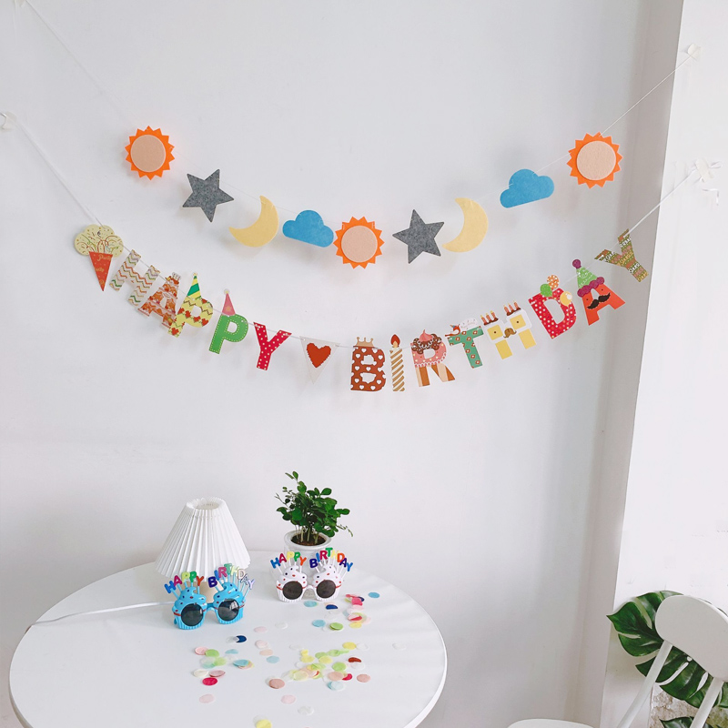 Cute Ins Sun Moon Clouds Stars Styling Children Birthbirthday Labanner Banner Baby Party Color Banner-Taobao