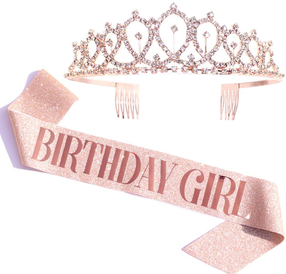Sparkling Girls Birthday Decoration Shoulder Strap Gift Instrument With Birthday Girl Sash Crown 21-30-year-old party