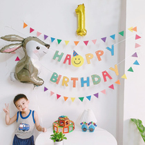 In Han Edition cute smiling face pulling flag childrens first birthday arrangement of flower background wall baby anniversary decoration