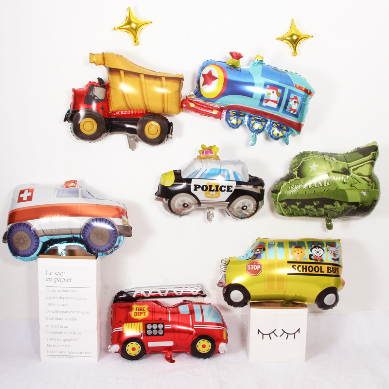 Children Cartoon Balloon Train Engineering Car Police Car Styling Aluminum Film Baby Boy Birthday Party Arrangement-Taobao
