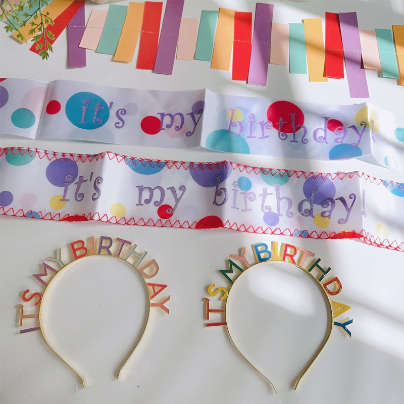 Cute it my birthday shoulder band for children's birthday party girl princess party photo props