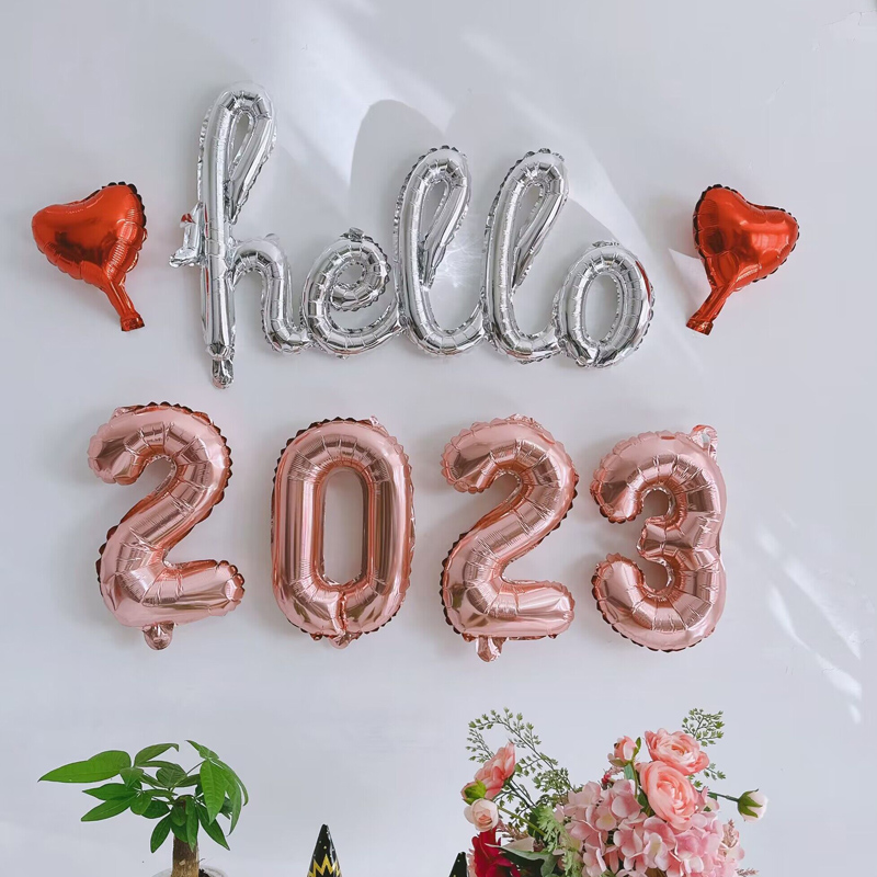 Hello 2023 Happy New Year aluminum film balloon will be arranged for New Year's New Year's New Year's New Year's New Year's Day Party
