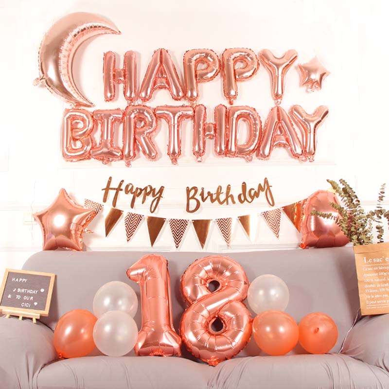 Adult Male And Female Birthday Placement Balloon Rose Gold Black Gold Themed Tennis Red Birthday Decoration Background Wall Sue White Surprise-Taobao