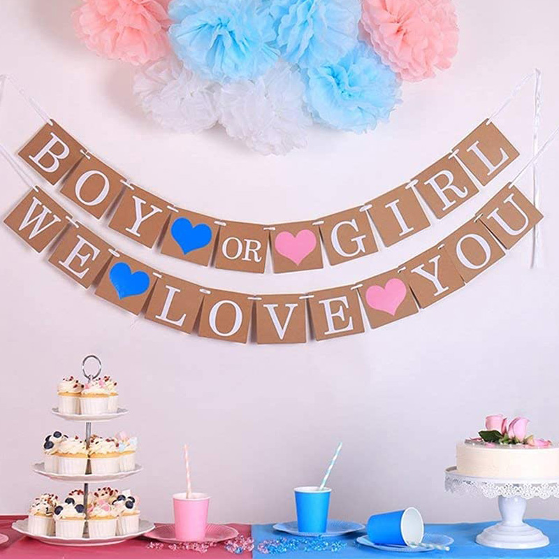 The welcoming baby party is decorated with the flag boy or girl we love you welcome the party baby shower-Taobao
