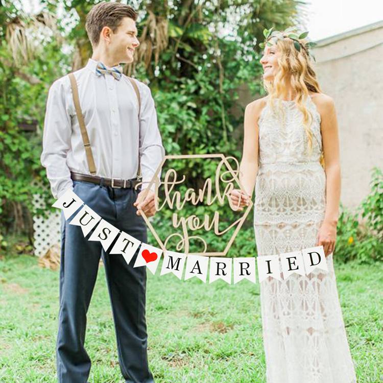 Little Red Book Simple Wedding Room with Letter Stretch Background Wall Decorated Just Married Taking Prop