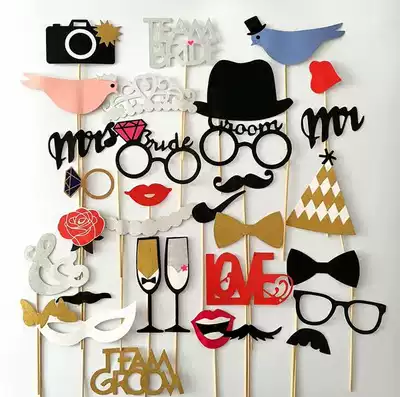 Glittered wedding funny beard red lip welcome shooting props bachelor party style