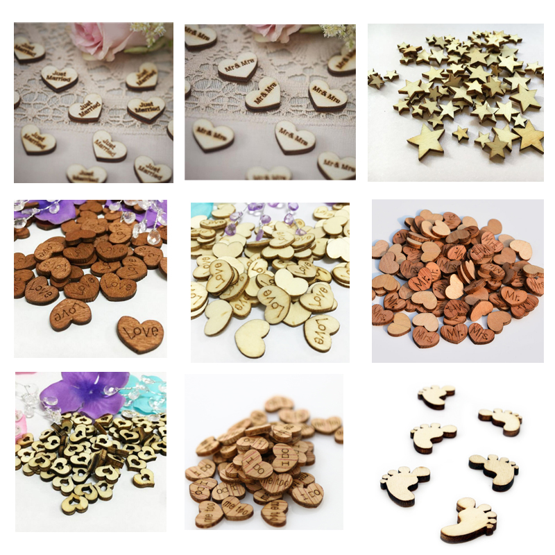 just married wedding wooden heart-shaped sheet babyshower decorated wedding party desktop hem