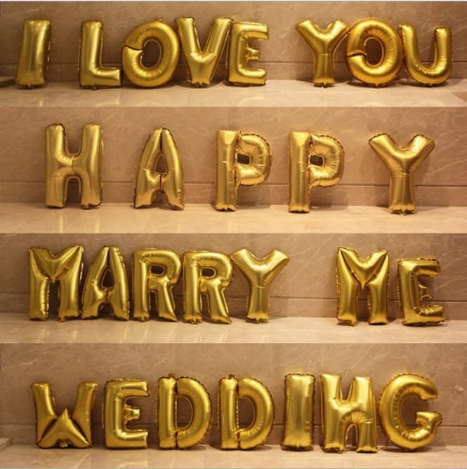 Gold Number Alphabet Aluminum Film Balloon Wedding Name Birthday Date Custom Balloon Marriage Proposal Letter Balloon