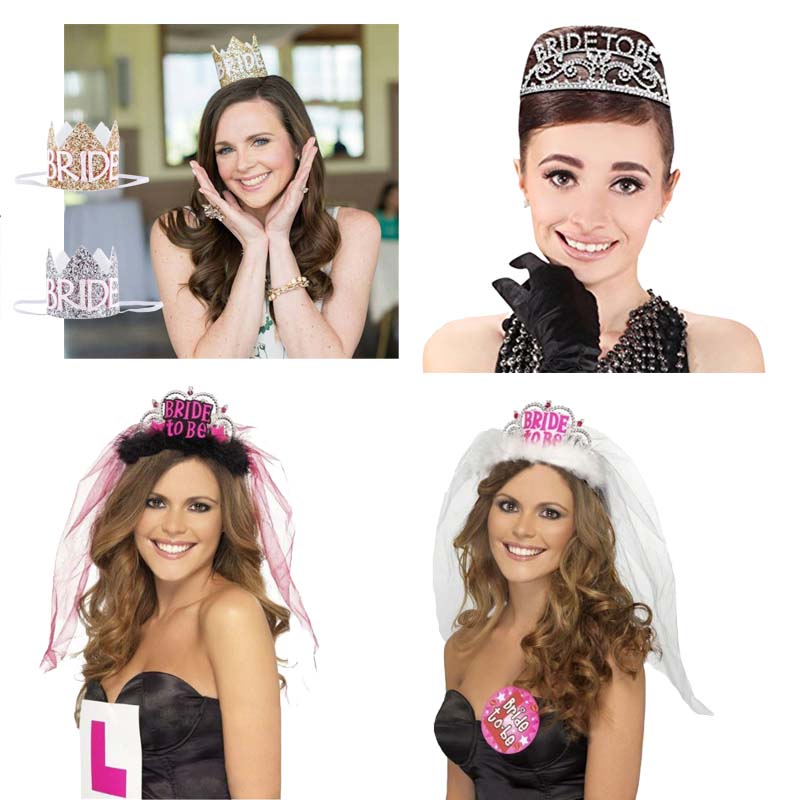 Farewell bachelor party Bride to be crown veil rhinestone headdress pre-wedding party bride crown