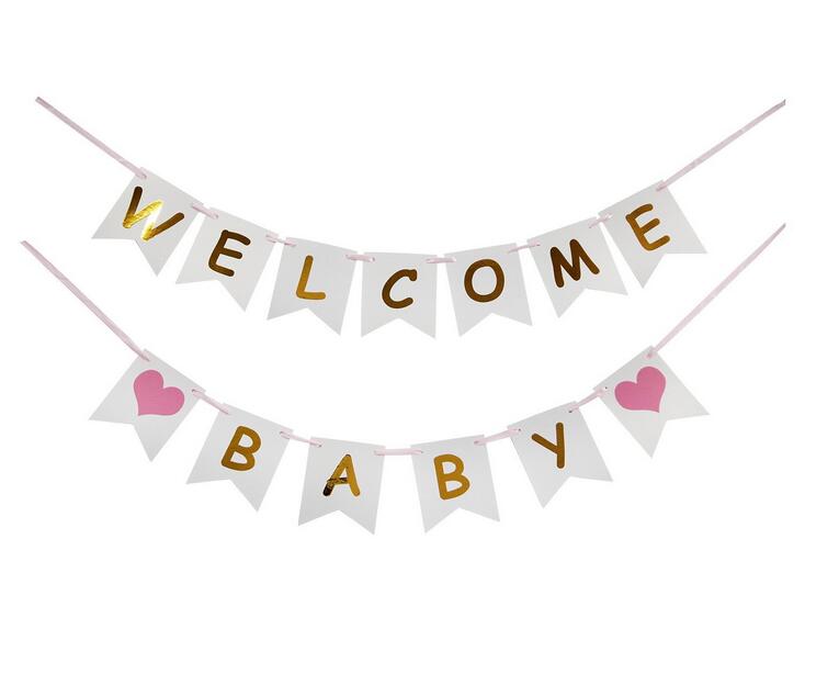 Super cute WELCOME BABY letter pull flower Baby shower pull flag baby birthday decoration color strip
