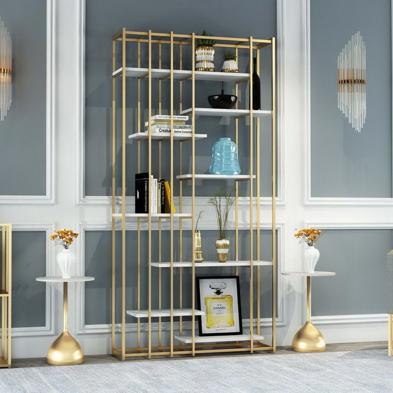 Nordic Wind Gold Iron Art Floor Shelf Decoration Nets Red Metal Bookshelves Office Bookcase Modern Show Shelf