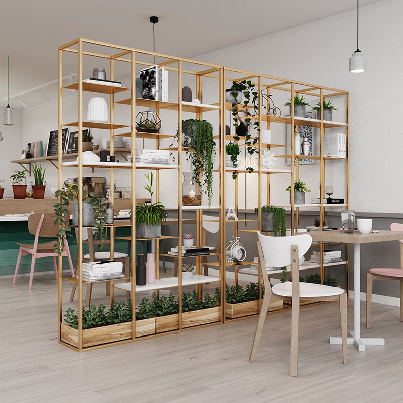 Nordic Metal Partition Iron Art Bookshelves Office Xuanguan Screen Floor Multilayer Bookshelves Cafe Decoration Shelf