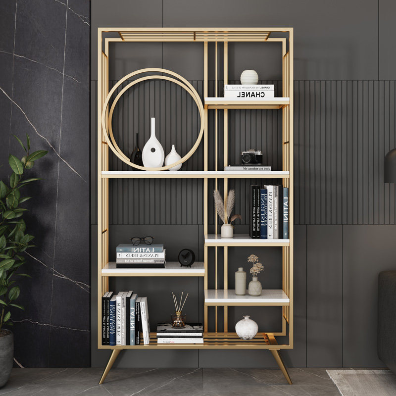 Light Extravagant Golden Iron Art Floor Bookshelf Office Metal Leaning Against Wall Shelve Room Sofa Side Bookcase Deco