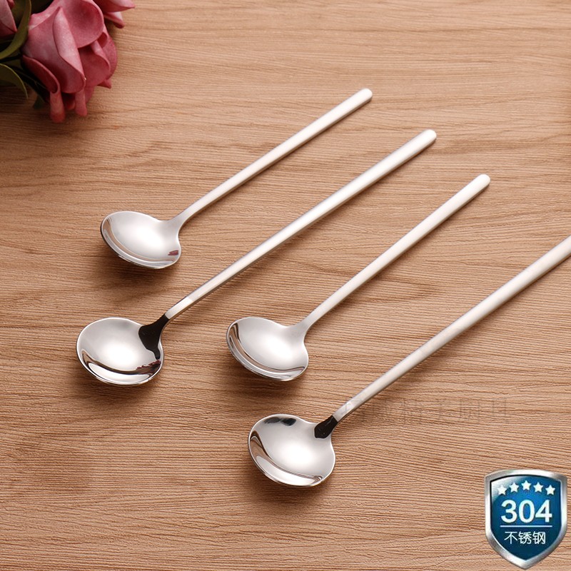 Spoon 304 stainless steel long bar Spoon Long Handle Milk Tea Coffee Stirring Spoon Soup Spoon Tablespoon teaspoon Dining Room Cutlery