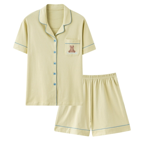 Летняя хлопковая пижама, тонкие шорты, летний хлопковый кардиган, комплект, короткий рукав, простой и элегантный дизайн