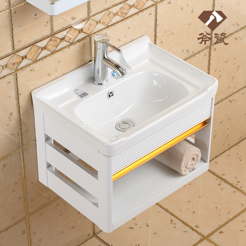 Wall-mounted wash basin cabinet combination small apartment type bathroom washbasin mini bracket ceramic washbasin simple hanging basin