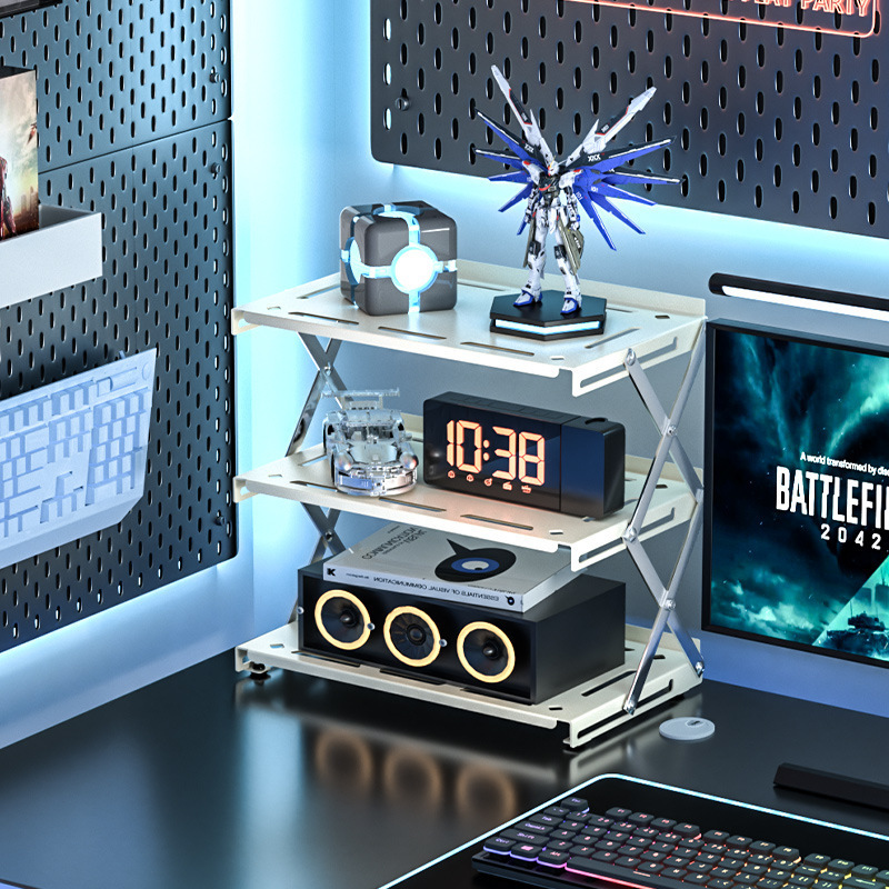 New Desktop Folding Storage Rack for Gaming Room, Home Use, Computer, Coffee Cup, Trendy Multi-Layer Organizer