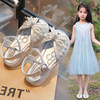 Genuine leather girls sandals princess crystal slippers