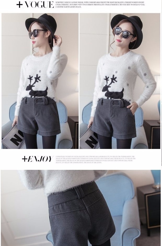Quần short len ​​cạp cao nữ mùa thu đông mới size lớn là quần lửng ống rộng ống rộng mùa đông mặc quần đế dày đế bệt shop quần áo nữ