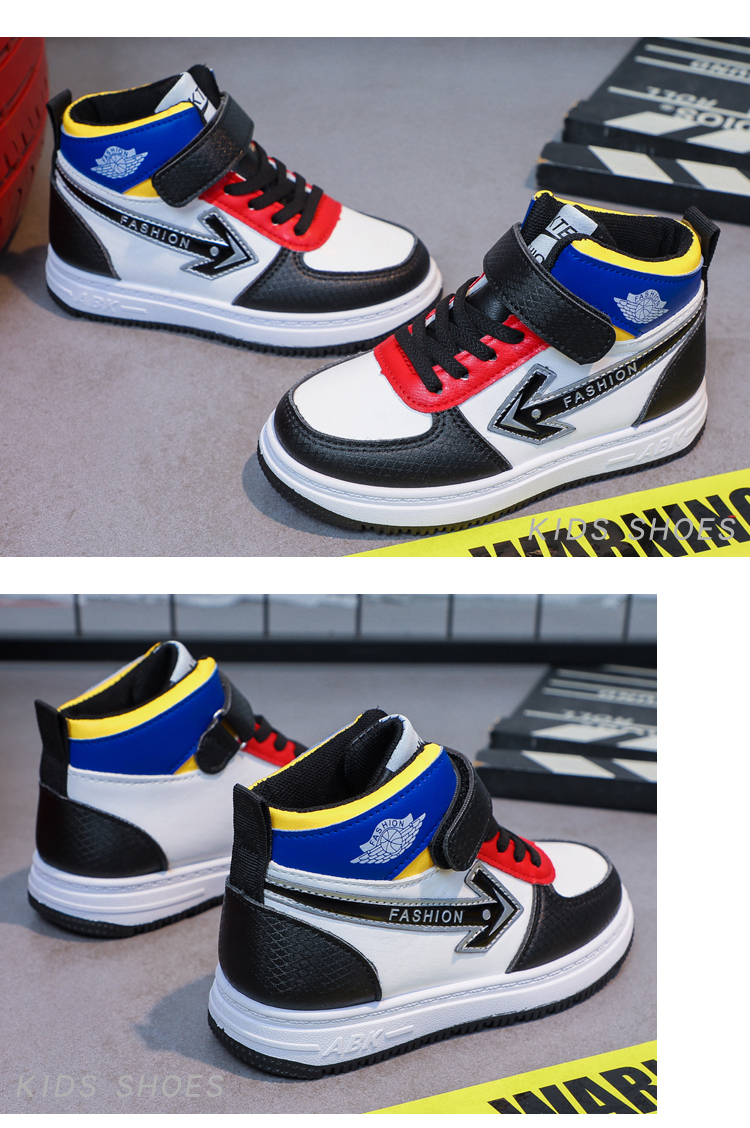 Boys' high top cotton shoes, sports children's board shoes, spring and autumn casual shoes, two cotton leather shoes,_voghion.com