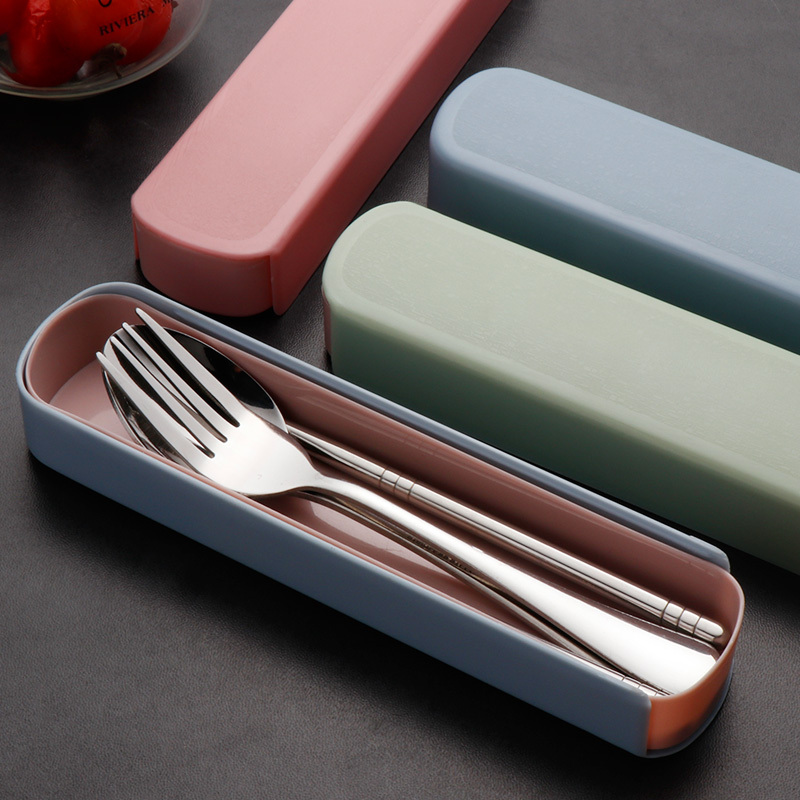Travel Student Chopsticks and Spoon Set Portable Cutlery Three-Piece Set Creative Cute Single-Person Box Fork Stainless Steel