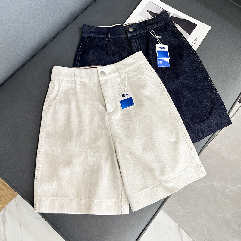 High-End! Lyocell Bermuda Shorts Xinjiang Long-Staple Cotton Blend Loose A-Line Denim Shorts Women's Knee-Length Shorts