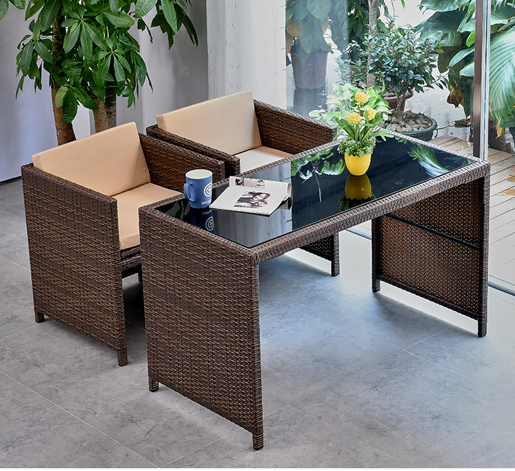 Wicker ghế ba mảnh kết hợp ban công sân thượng ngoài trời bàn ghế ngoài trời ghế ngoài trời phòng nắng giải trí đồ nội thất sáng tạo bộ bàn ghế sân thượng