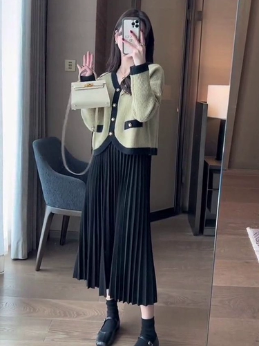 Осенний кардиган, свитер, платье, комплект, в стиле Шанель, изысканный стиль