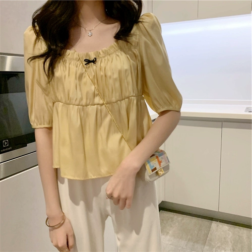 Квадратный воротник цветочный шифоновый рубашка сказочная воздушная с коротким рукавом летняя модная рубашка модная короткая рукава шика