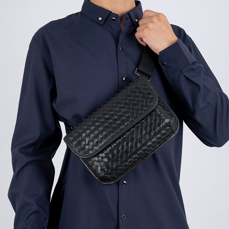 xbv chest bag men's leather woven men's bag single shoulder inclined satchel head layer cow leather multifunctional men's fashion small backpack-Taobao