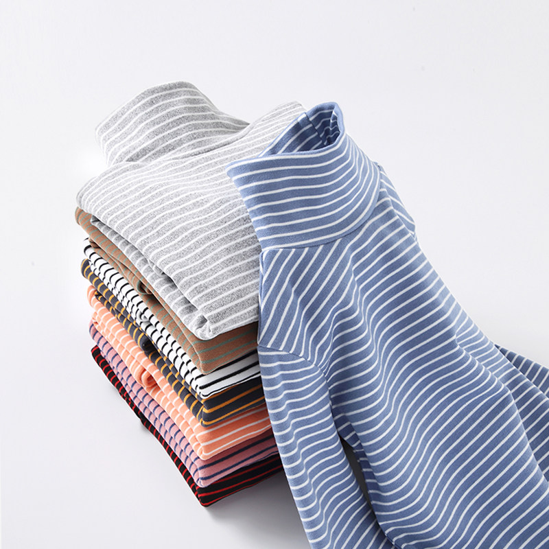 Boy's duvet beat bottom shirt 2021 new autumn and winter children high collar autumn clothes girl clothes baby striped warm blouses