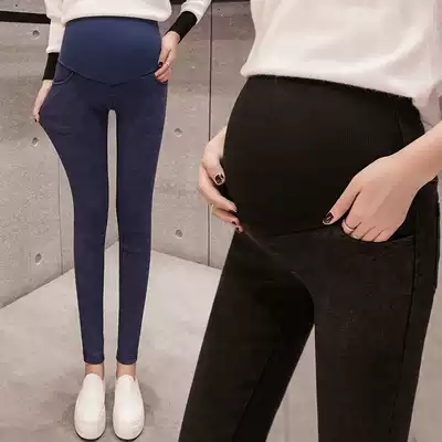 Pregnant women's pants spring and autumn 2019 new cigarette tube pants outer wear pants imitation denim inner pants pregnant women's autumn trousers