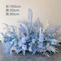 High-end wedding ceremony stage layout yard simulation silk flower art table flower road guide Flower Ball row decorative props