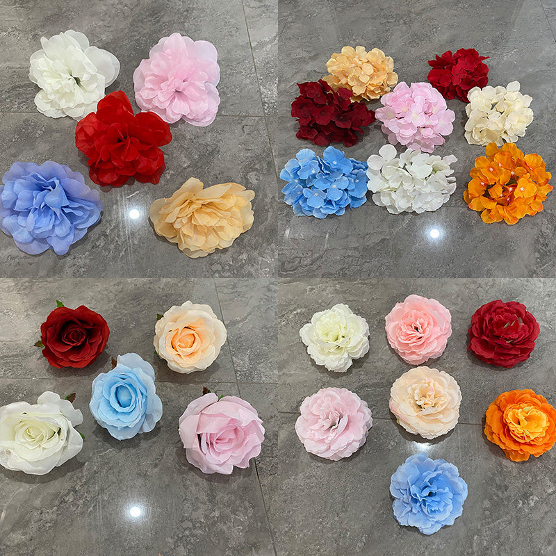 Wedding ceremony artificial flower single head hydrangea rose peony dahlia head layout silk flower diy flower arrangement