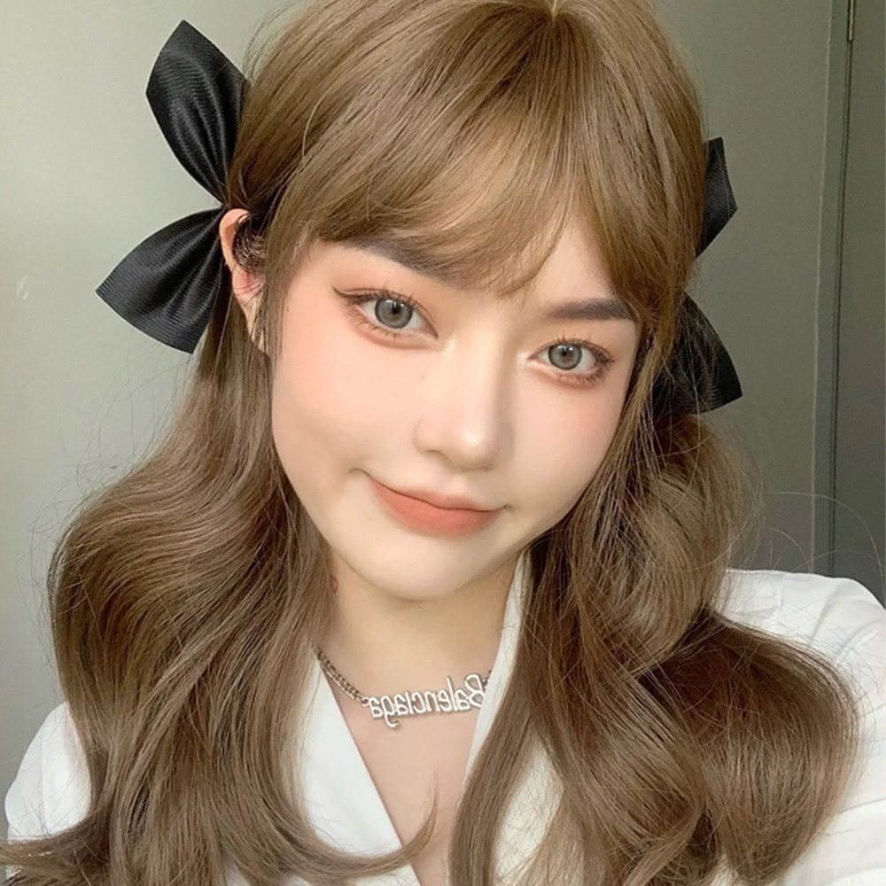 Wig female hair natural full head sleeve type long curly hair Big Wave simulation human hair long net wig set