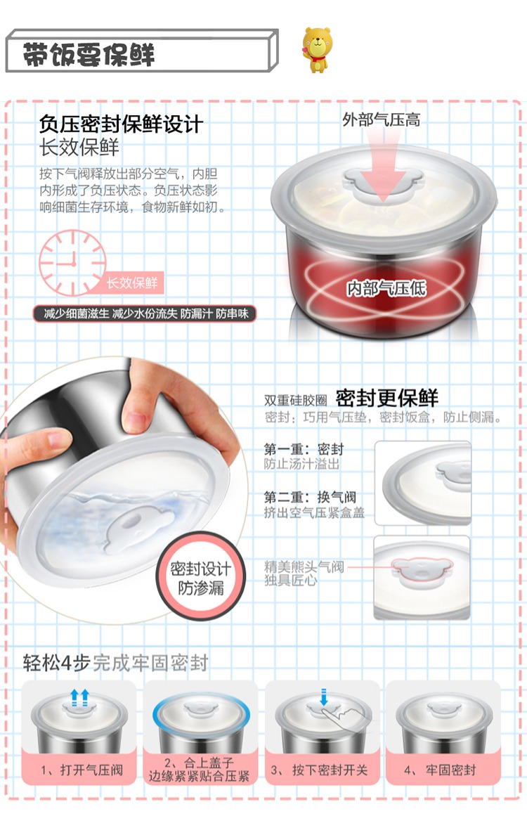 Gấu hộp cơm trưa cách điện Hộp cơm trưa cách điện có thể cắm vào hộp cơm điện cách nhiệt dùng cơm nóng với cơm nóng nhân tạo nồi cơm điện nồi cơm điện bộ hộp cơm giữ nhiệt