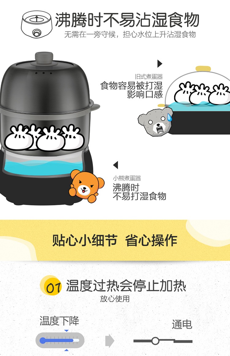 Gấu / ZDQ-B14J1 hấp trứng tự động tắt trứng omelet nhà bếp mini hai lớp - Nồi trứng nồi hấp xôi bằng điện