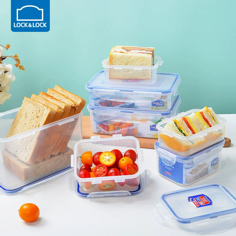 Plastic lunch box, storage system, rectangular storage box