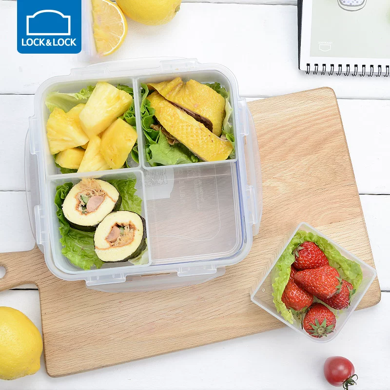 Plastic lunch box, storage system, rectangular storage box