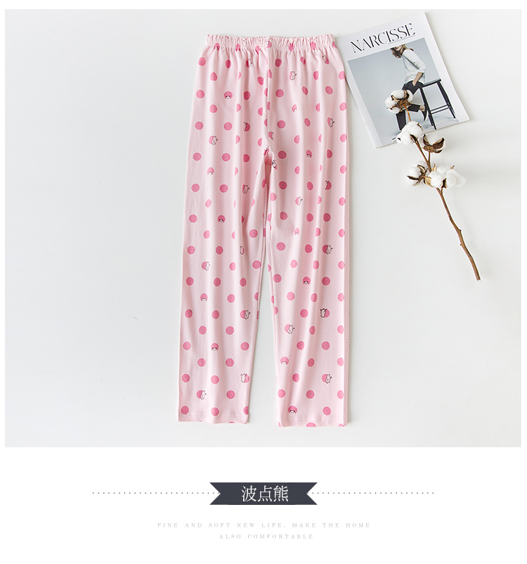 Mùa thu cotton pyjama phụ nữ hoạt hình in quần thun đầu quần nhà cotton thoáng khí phần mỏng kích thước lớn quần bộ lụa mặc nhà