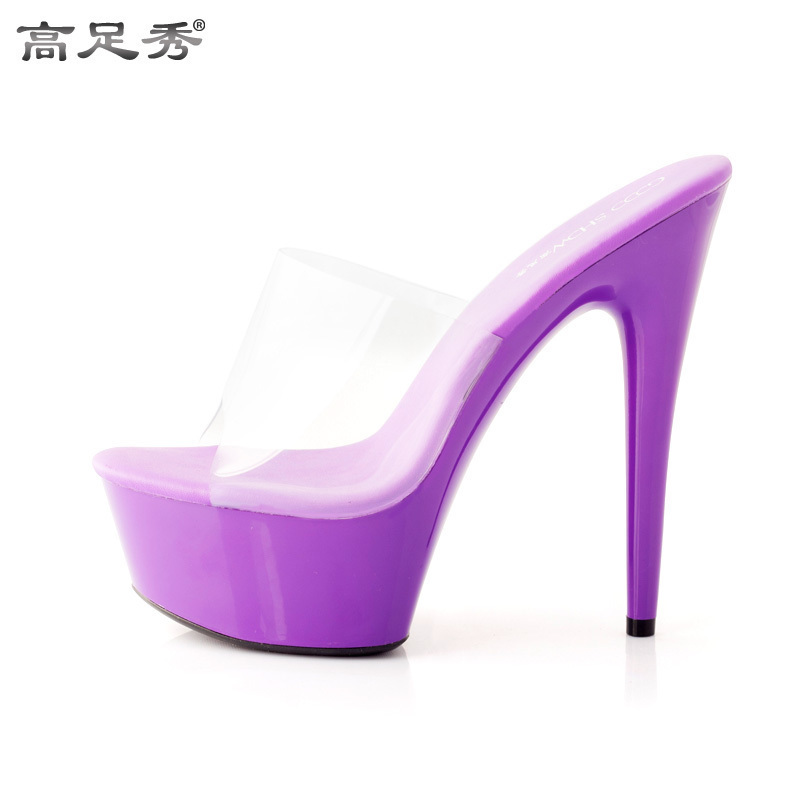 2021 Summer sweetness ultra heels 15CM fine heel clear water crystal shoes thick bottom sandals Candy Color Model Shoes