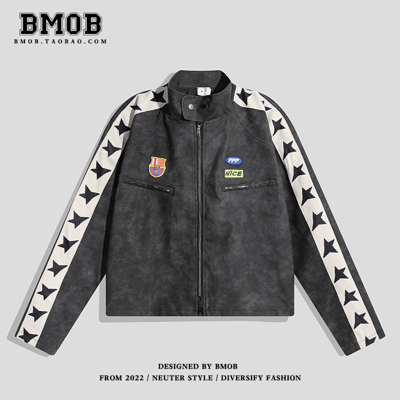 Bmob Spring Short Jacket American Street Style Biker Leather Jacket Unisex Trendy Niche Star Design Jacket Bmob Spring Short Jacket American Street Style Biker Leather Jacket Unisex Trendy Niche Star Design Jacket