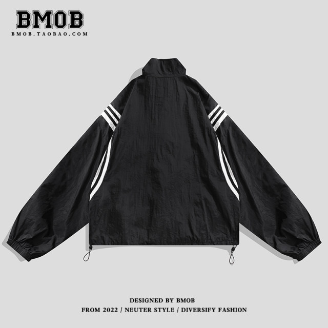 BMOB striped splicing short sun protection jacket men's summer thin outdoor stand-up collar sports jacket trendy couple