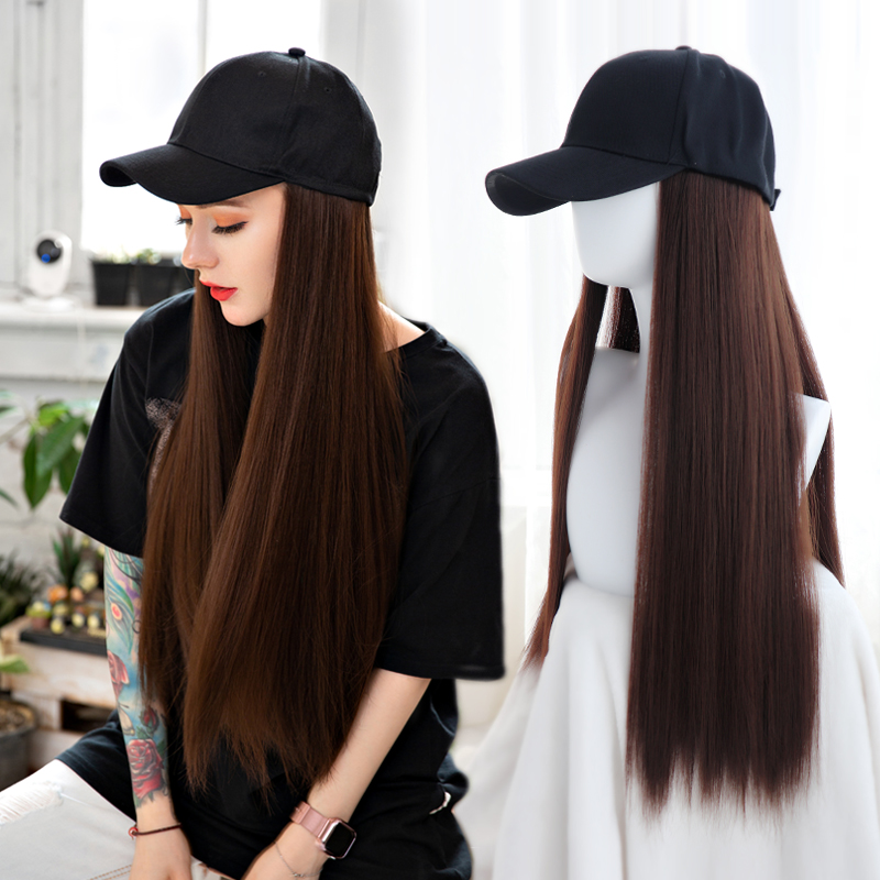 Wig Hats All-female Spring Summer Days Long Hair Net Red Nature Fashion Emulation Straight Hair Led Hair Hat Full Headgear